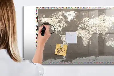 Quadro magnético para escrita mapa-múndi marrom