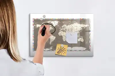 Quadro magnético para escrita mapa-múndi marrom