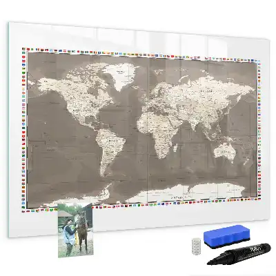 Quadro magnético para escrita mapa-múndi marrom