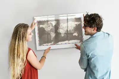 Quadro magnético para escrita mapa-múndi marrom