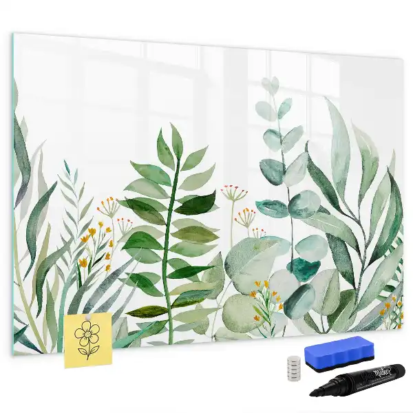 Quadro magnético para escrever estampa folhas em aquarela