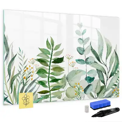 Quadro magnético para escrever estampa folhas em aquarela