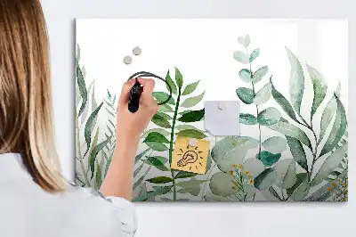 Quadro magnético para escrever estampa folhas em aquarela