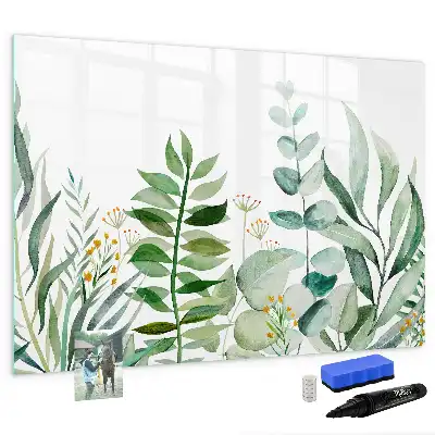 Quadro magnético para escrever estampa folhas em aquarela