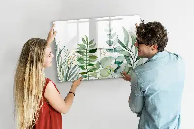 Quadro magnético para escrever estampa folhas em aquarela