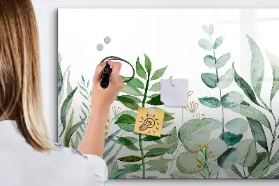 Quadro magnético para escrever estampa folhas em aquarela