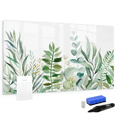 Quadro magnético para escrever estampa folhas em aquarela
