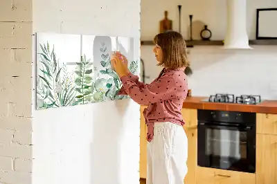 Quadro magnético para escrever estampa folhas em aquarela