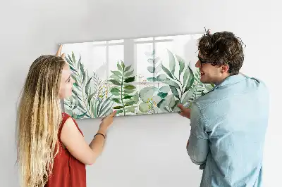 Quadro magnético para escrever estampa folhas em aquarela