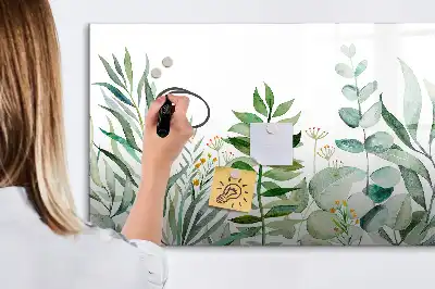 Quadro magnético para escrever estampa folhas em aquarela