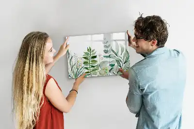 Quadro magnético para escrever estampa folhas em aquarela