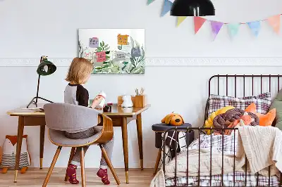 Quadro magnético para escrever estampa folhas em aquarela
