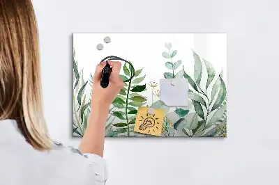 Quadro magnético para escrever estampa folhas em aquarela