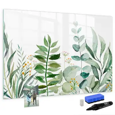 Quadro magnético para escrever estampa folhas em aquarela