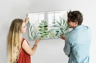 Quadro magnético para escrever estampa folhas em aquarela