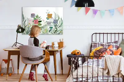 Quadro magnético para escrever estampa folhas em aquarela