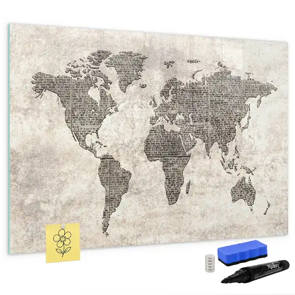 Quadro magnético para desenhar mapa-múndi estilo jornal