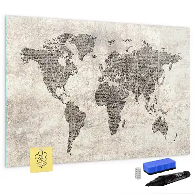 Quadro magnético para desenhar mapa-múndi estilo jornal
