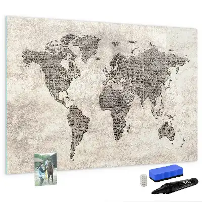 Quadro magnético para desenhar mapa-múndi estilo jornal