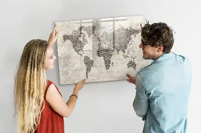Quadro magnético para desenhar mapa-múndi estilo jornal