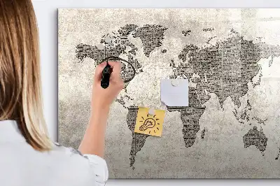 Quadro magnético para desenhar mapa-múndi estilo jornal
