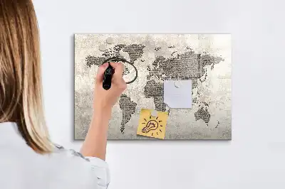 Quadro magnético para desenhar mapa-múndi estilo jornal