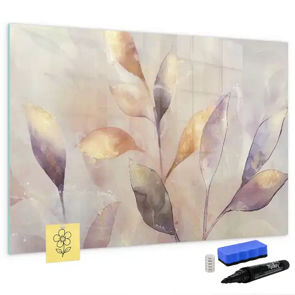 Quadro magnético para escrever com estampa de plantas em aquarela