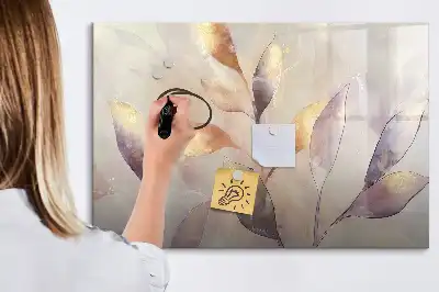 Quadro magnético para escrever com estampa de plantas em aquarela