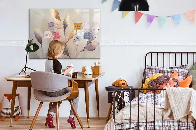Quadro magnético para escrever com estampa de plantas em aquarela