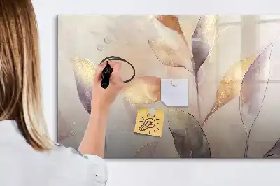 Quadro magnético para escrever com estampa de plantas em aquarela