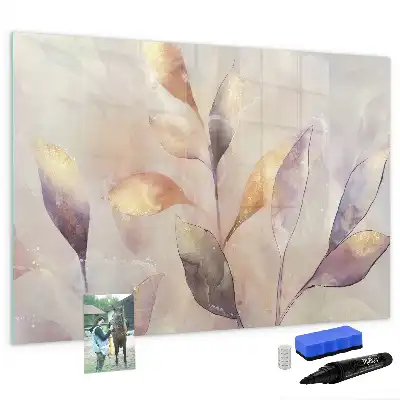 Quadro magnético para escrever com estampa de plantas em aquarela