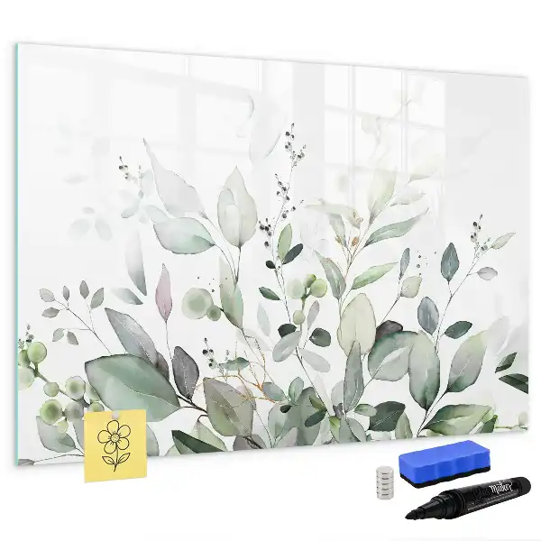 Quadro magnético para escrever com estampa de folhas de plantas
