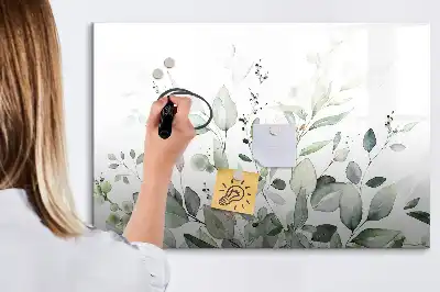 Quadro magnético para escrever com estampa de folhas de plantas