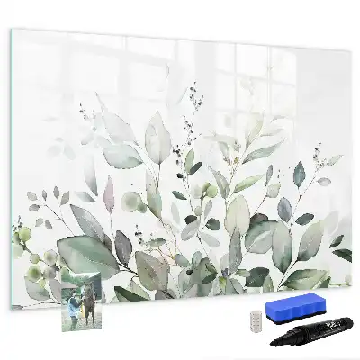 Quadro magnético para escrever com estampa de folhas de plantas
