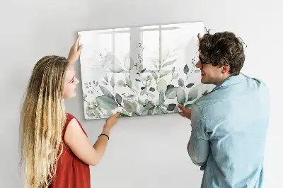 Quadro magnético para escrever com estampa de folhas de plantas