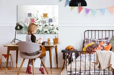Quadro magnético para escrever com estampa de folhas de plantas