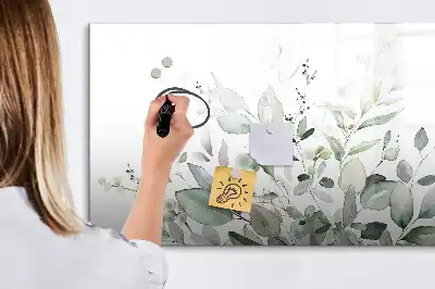 Quadro magnético para escrever com estampa de folhas de plantas