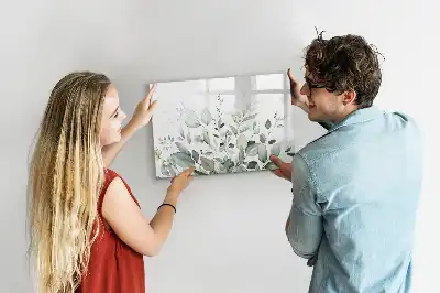 Quadro magnético para escrever com estampa de folhas de plantas