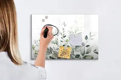 Quadro magnético para escrever com estampa de folhas de plantas