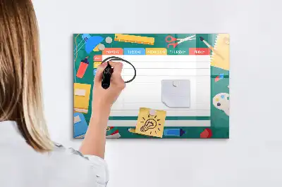 Quadro magnético para horário escolar de escrever