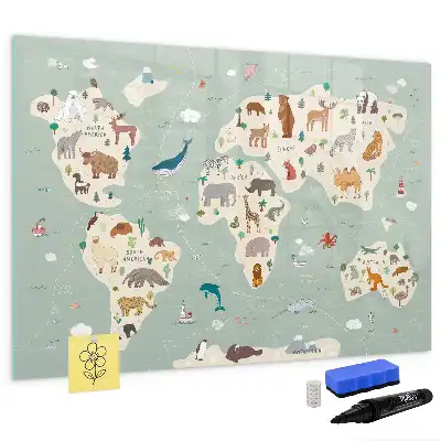 Quadro magnético para escrever mapa-múndi com animais