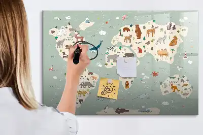 Quadro magnético para escrever mapa-múndi com animais