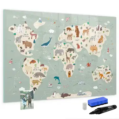 Quadro magnético para escrever mapa-múndi com animais