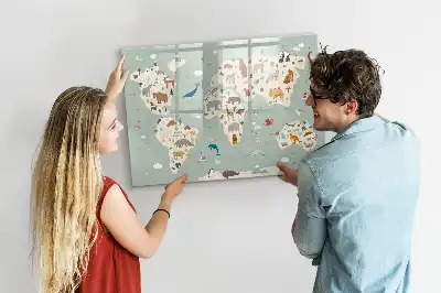 Quadro magnético para escrever mapa-múndi com animais