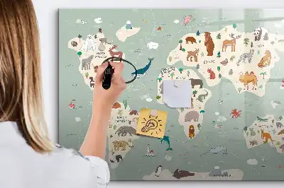 Quadro magnético para escrever mapa-múndi com animais