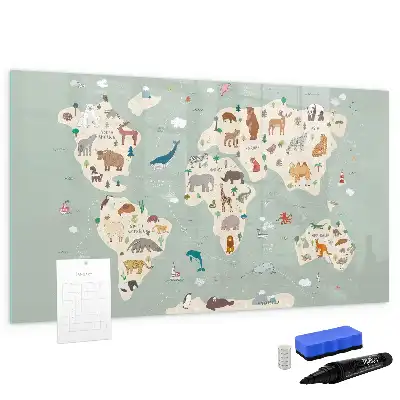 Quadro magnético para escrever mapa-múndi com animais