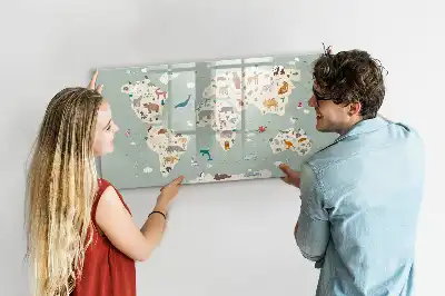 Quadro magnético para escrever mapa-múndi com animais