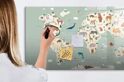 Quadro magnético para escrever mapa-múndi com animais