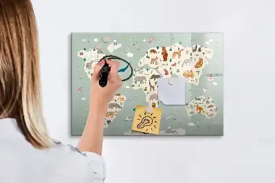 Quadro magnético para escrever mapa-múndi com animais
