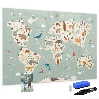 Quadro magnético para escrever mapa-múndi com animais